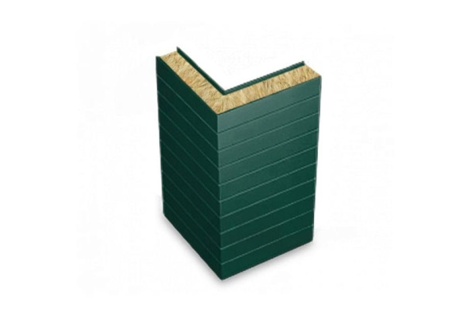 Горизонтальная угловая сэндвич панель с минеральной ватой, 1000х100 мм, 0.5/0.5 Полиэстер
